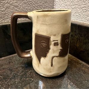 Many Faces Modern Deco Bohemian Mexican Pottery Beer Mug / Cup